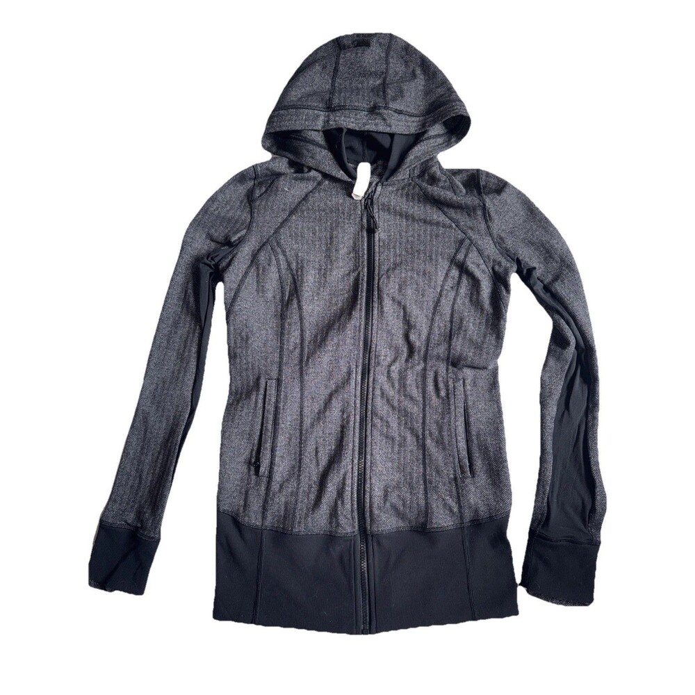 Lululemon Athletica Gray Full Zip Hoodie Jacket Thumbholes Women Size 8